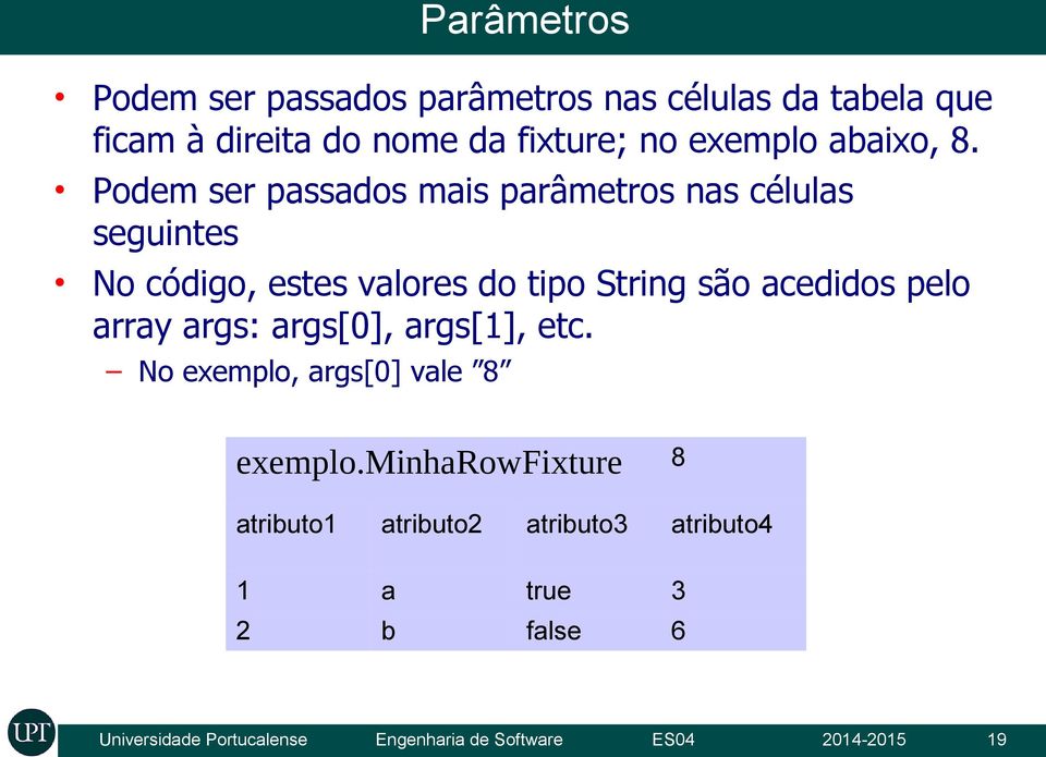 Podem ser passados mais parâmetros nas células seguintes No código, estes valores do tipo String são acedidos pelo