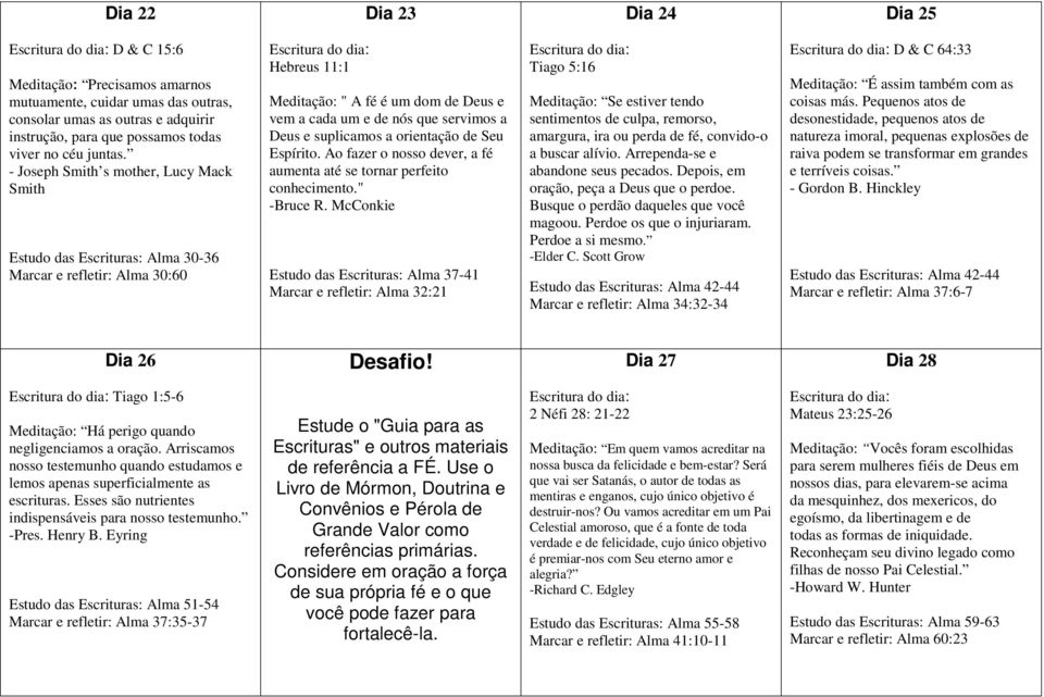 suplicamos a orientação de Seu Espírito. Ao fazer o nosso dever, a fé aumenta até se tornar perfeito conhecimento." -Bruce R.