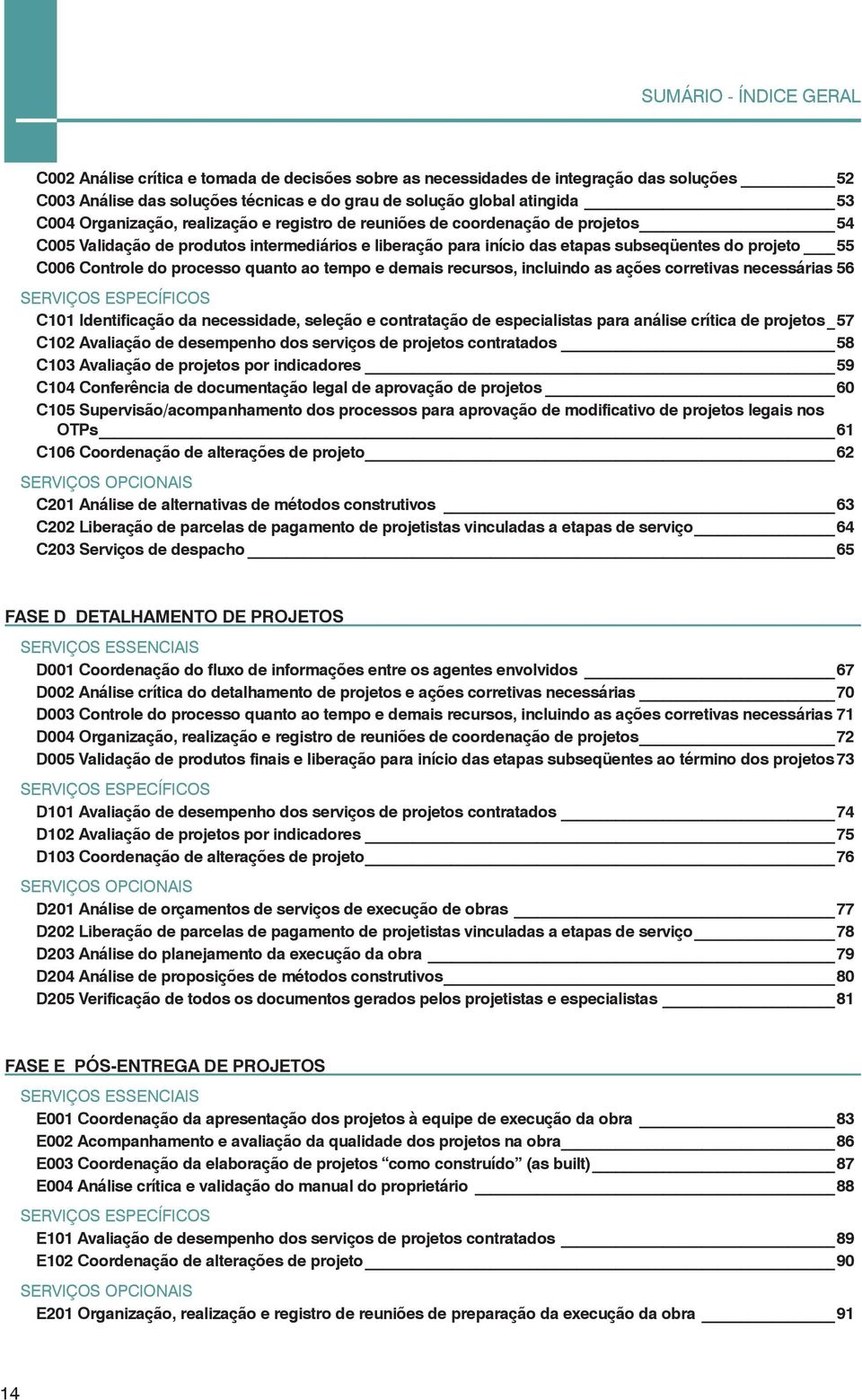 processo quanto ao tempo e demais recursos, incluindo as ações corretivas necessárias 56 SERVIÇOS ESPECÍFICOS C101 Identificação da necessidade, seleção e contratação de especialistas para análise