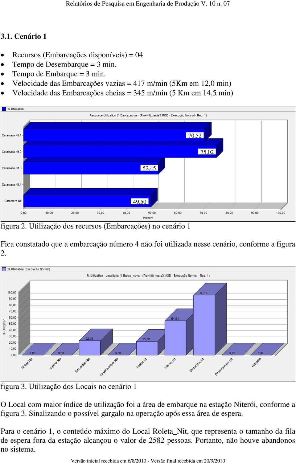 Utilização dos recursos (Embarcações) no cenário 1 Fica constatado que a embarcação número 4 não foi utilizada nesse cenário, conforme a figura 2. figura 3.