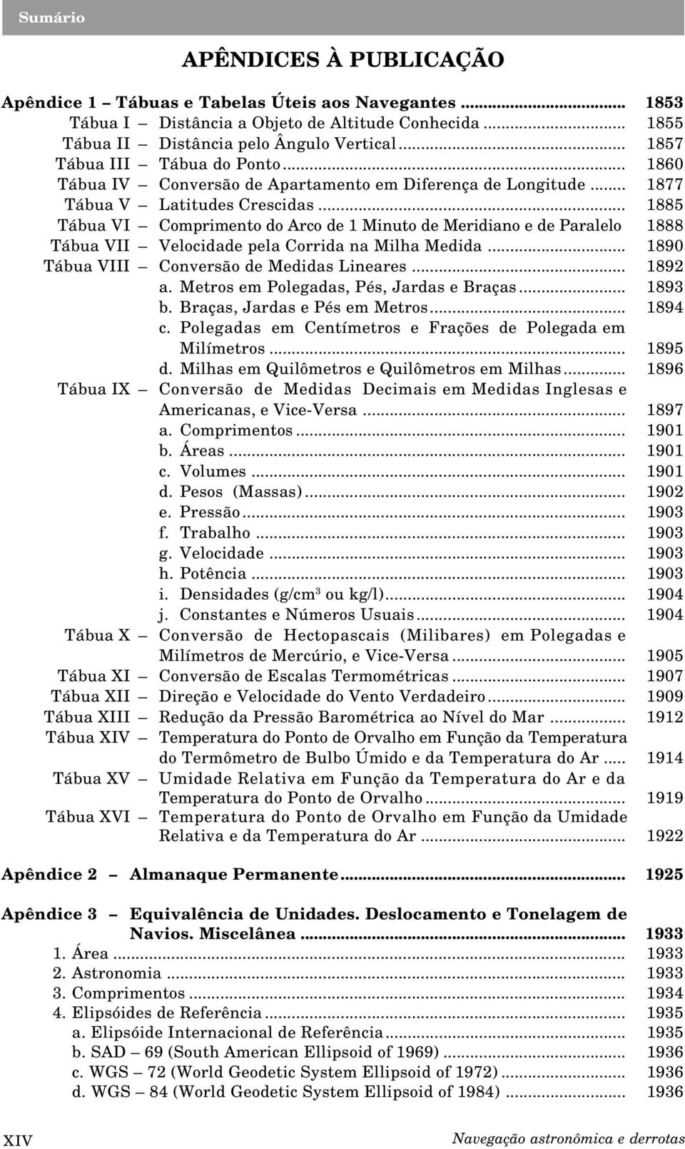 .. 1885 Tábua VI Comprimento do Arco de 1 Minuto de Meridiano e de Paralelo 1888 Tábua VII Velocidade pela Corrida na Milha Medida... 1890 Tábua VIII Conversão de Medidas Lineares... 1892 a.