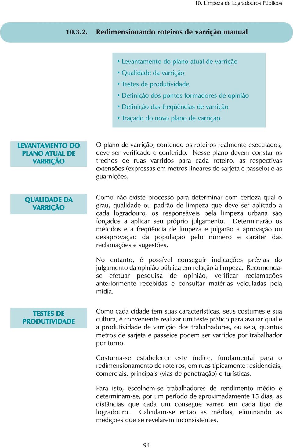 de varrição Traçado do novo plano de varrição LEVANTAMENTO DO PLANO ATUAL DE VARRIÇÃO O plano de varrição, contendo os roteiros realmente executados, deve ser verificado e conferido.