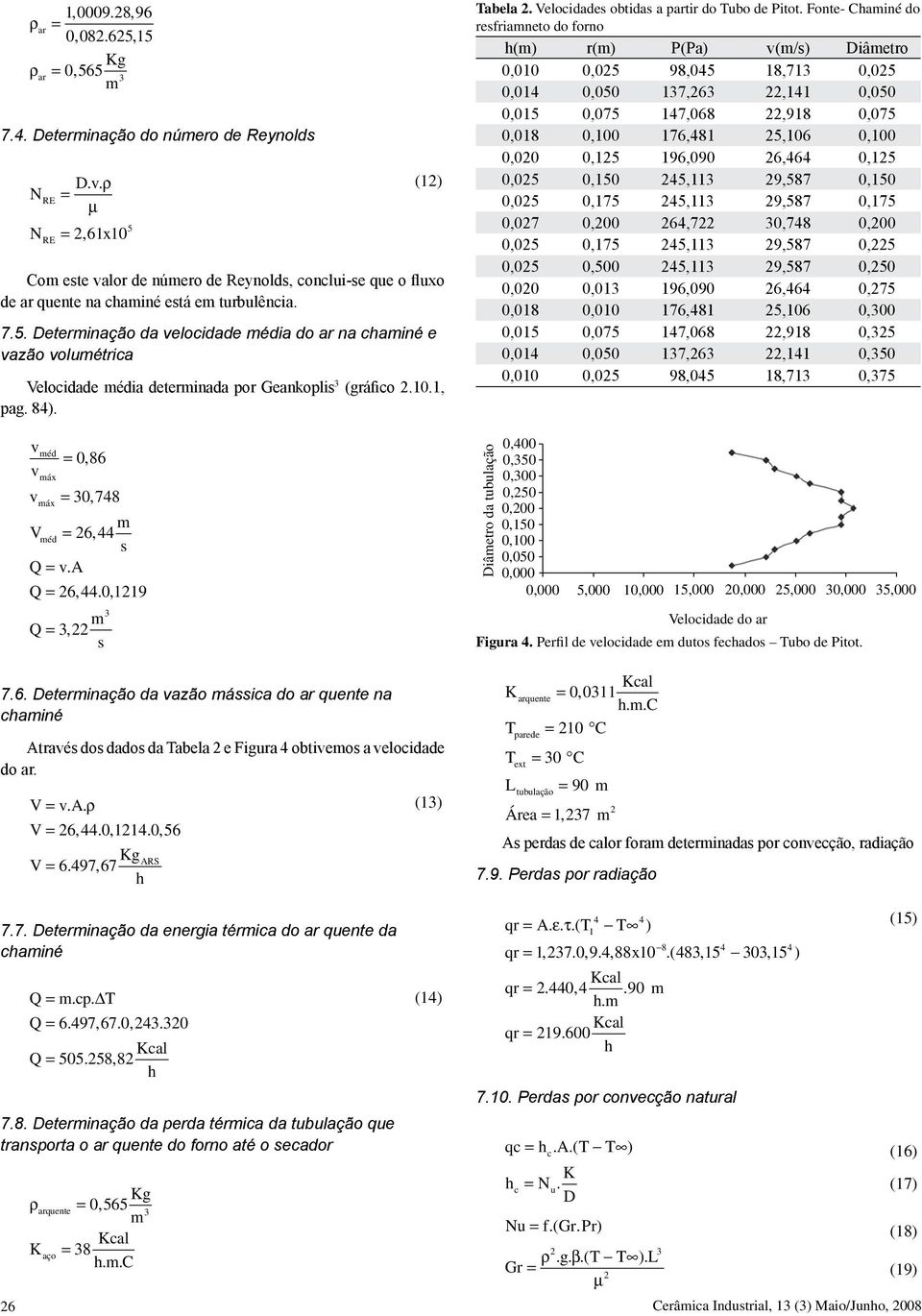 1.1, pag. 4). véd,6 váx váx,74 Véd 6,44 s Q v.a Q 6,44.,119 Q, s ER QUE 7.6. OS Deteinação EIXOS TENHAM da vazão NOMES áica do a quente na cainé S DE DADOS Atavés dos dados da Tabela e Figua 4 obtiveos a velocidade do a.