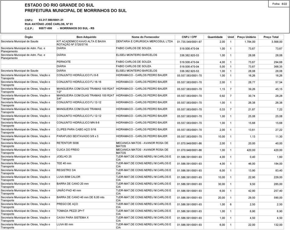 e KIT ACADEMICO KAVO ALTA E BAIXA ROTAÇÃO Nº 3720/3716 PERNOITE CONJUNTO HIDRÁULICO FJ 8*8 CONJUNTO HIDRÁULICO FJ 16*16 FABIO CARLOS DE SOUZA FABIO CARLOS DE SOUZA FABIO CARLOS DE SOUZA HIDRAMACO *