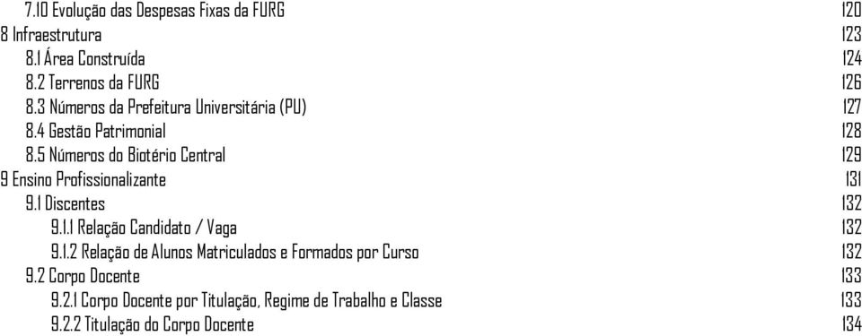 5 Números do Biotério Central 129 9 Ensino Profissionalizante 131 9.1 Discentes 132 9.1.1 Relação Candidato / Vaga 132 9.1.2 Relação de Alunos Matriculados e Formados por Curso 132 9.