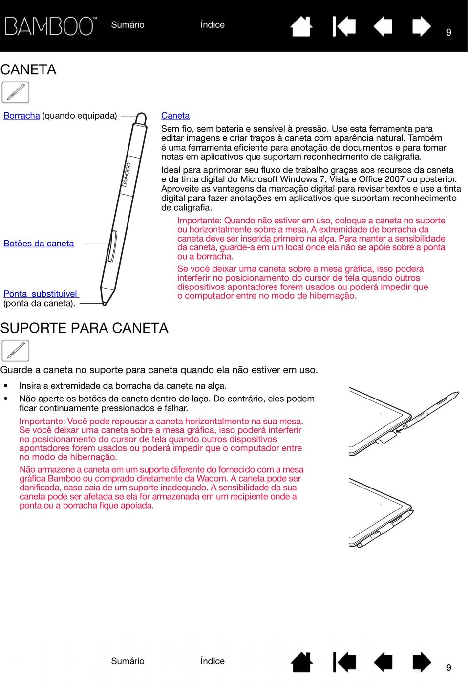 Também é uma ferramenta eficiente para anotação de documentos e para tomar notas em aplicativos que suportam reconhecimento de caligrafia.