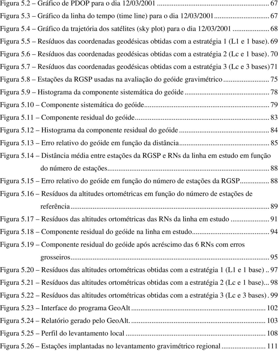 7 Resíduos das coordenadas geodésicas obtidas com a estratégia 3 (Lc e 3 bases)71 Figura 5.8 Estações da RGSP usadas na avaliação do geóide gravimétrico... 75 Figura 5.