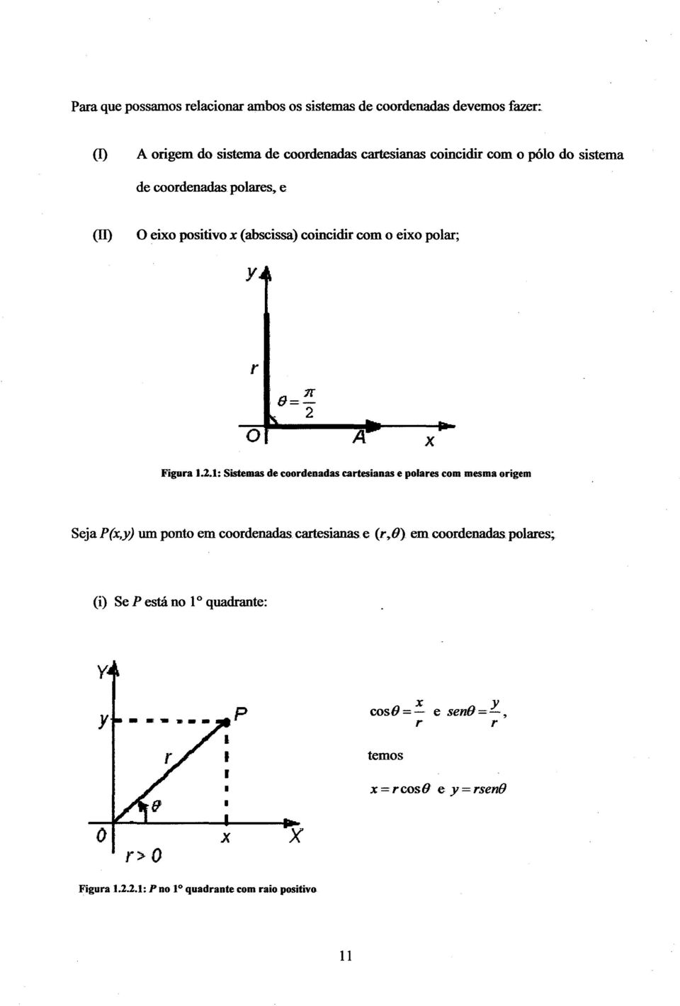 .1: Sistemas de coodenadas catesianas e polaes com mesma oigem Seja P(x, y) um ponto em coodenadas. catesianas e (,0)_ em coodenadas.