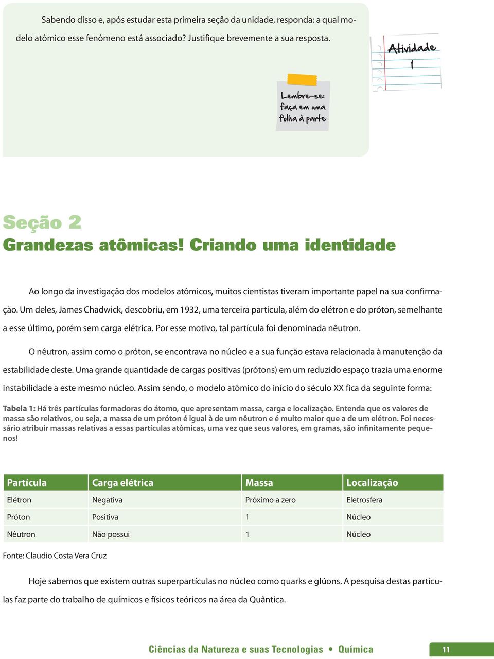 Um deles, James Chadwick, descobriu, em 1932, uma terceira partícula, além do elétron e do próton, semelhante a esse último, porém sem carga elétrica.