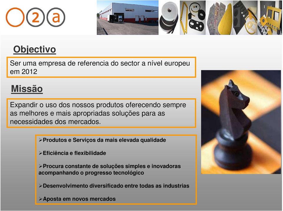 Produtos e Serviços da mais elevada qualidade Eficiência e flexibilidade Procura constante de soluções simples e