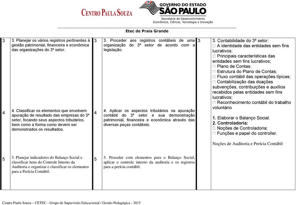 Classificar os elementos que envolvem apuração de resultado das empresas do 3º setor, focando seus aspectos tributários, bem como a forma como devem ser demonstrados os resultados. 4 4.