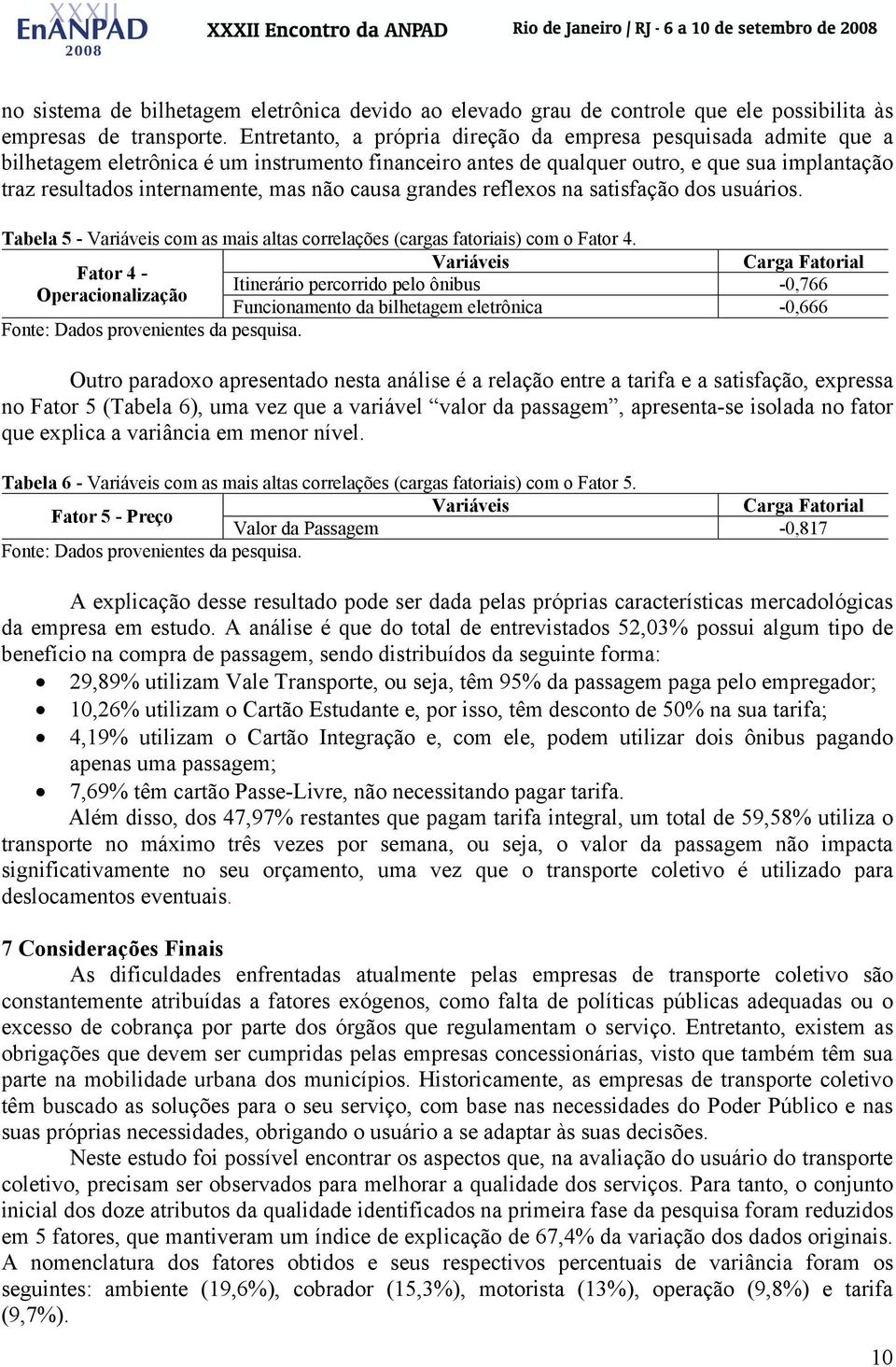 causa grandes reflexos na satisfação dos usuários. Tabela 5 - Variáveis com as mais altas correlações (cargas fatoriais) com o Fator 4.