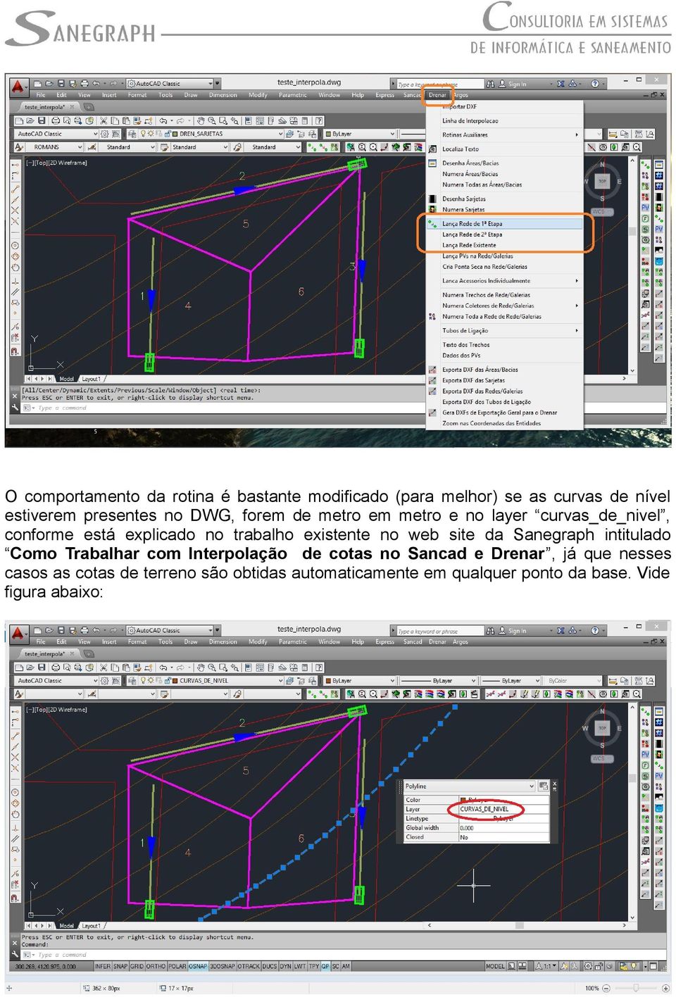 no web site da Sanegraph intitulado Como Trabalhar com Interpolação de cotas no Sancad e Drenar, já que