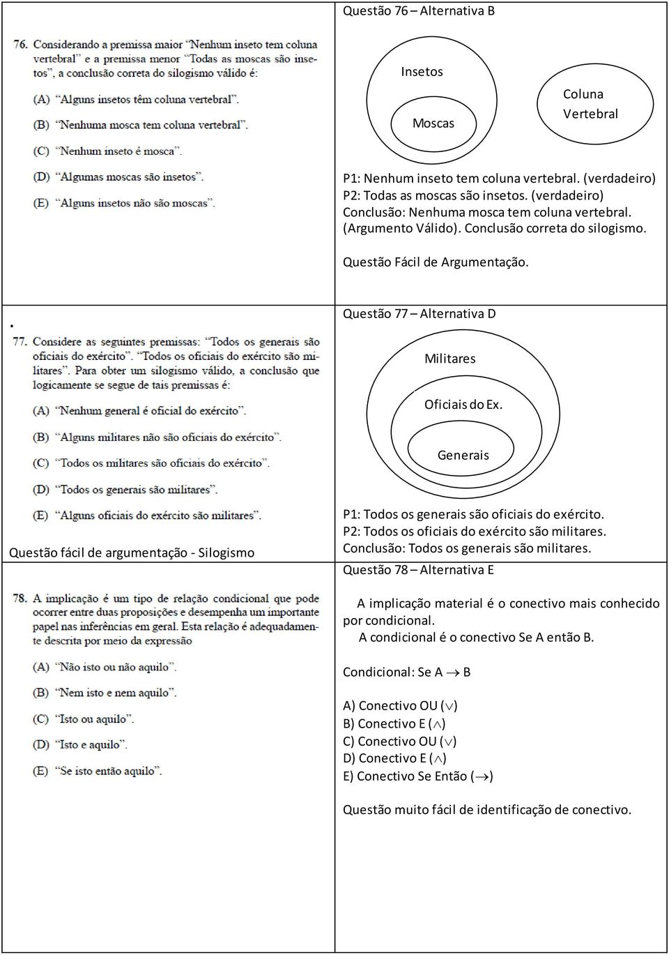 Generais Questão fácil de argumentação - Silogismo P1: Todos os generais são oficiais do exército. P2: Todos os oficiais do exército são militares. Conclusão: Todos os generais são militares.