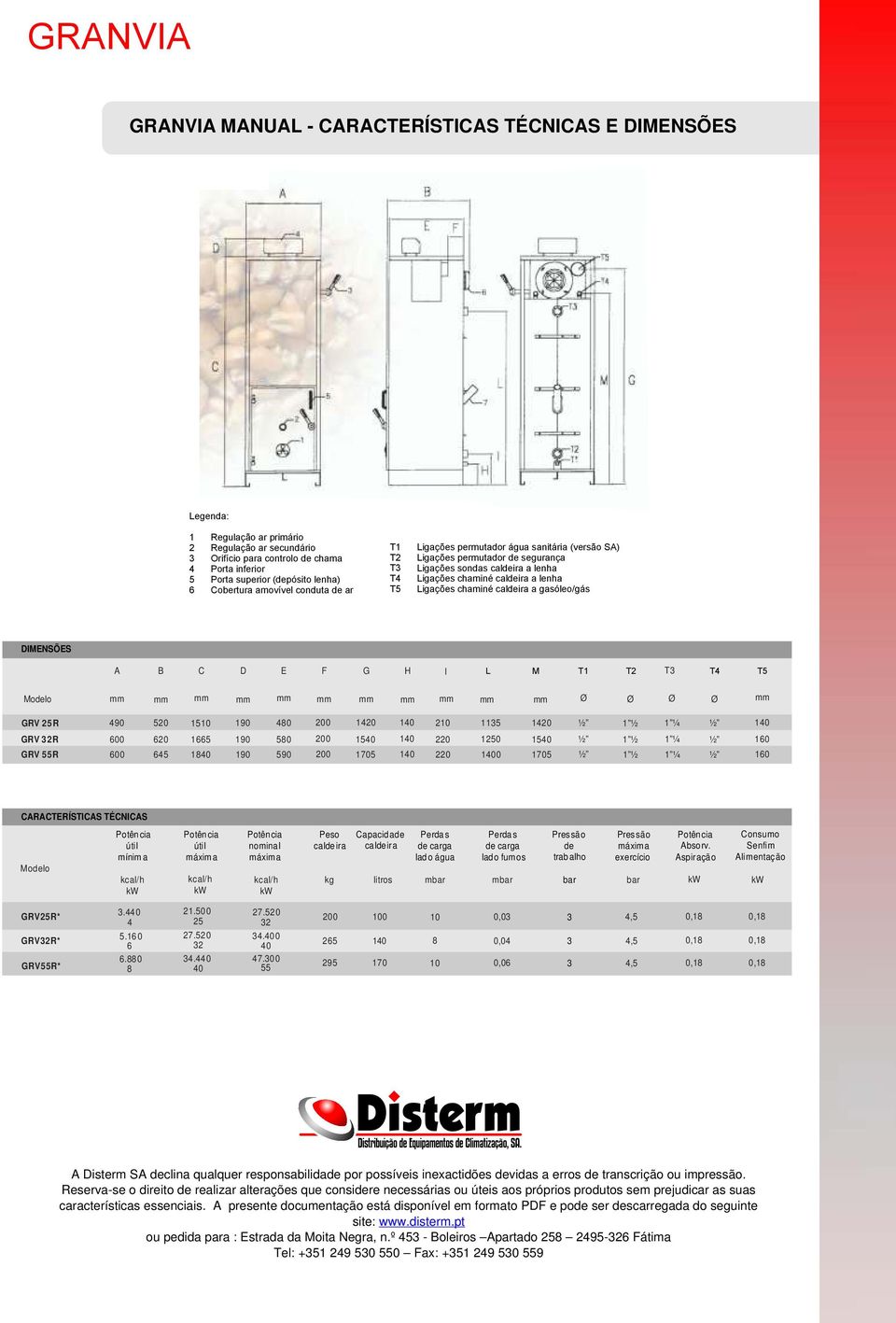 gasóleo/gás DIMENSÕES A B C D E F G H I L M T1 T2 T T T5 GRV 25R 90 520 15 0 200 120 2 115 120 1 ½ 1 ¼ GRV 2R GRV 55R 600 600 620 65 1665 10 50 590 200 200 150 1705 220 220 1250 0 150 1705 1 ½ 1 ½ 1