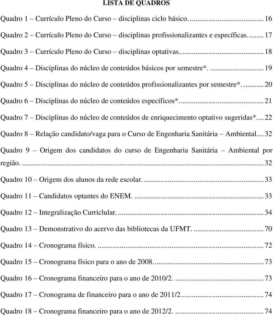 ... 19 Quadro 5 Disciplinas do núcleo de conteúdos profissionalizantes por semestre*.... 20 Quadro 6 Disciplinas do núcleo de conteúdos específicos*.