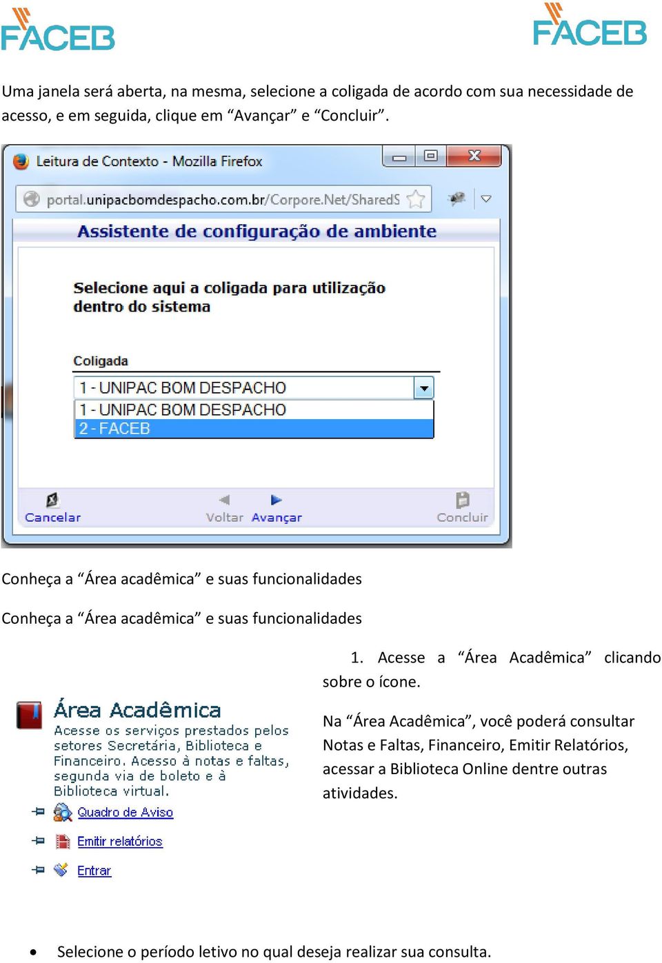 Acesse a Área Acadêmica clicando sobre o ícone.