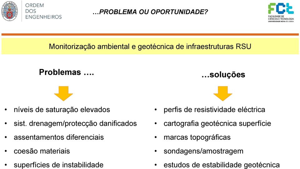 drenagem/protecção danificados assentamentos diferenciais coesão materiais superfícies de