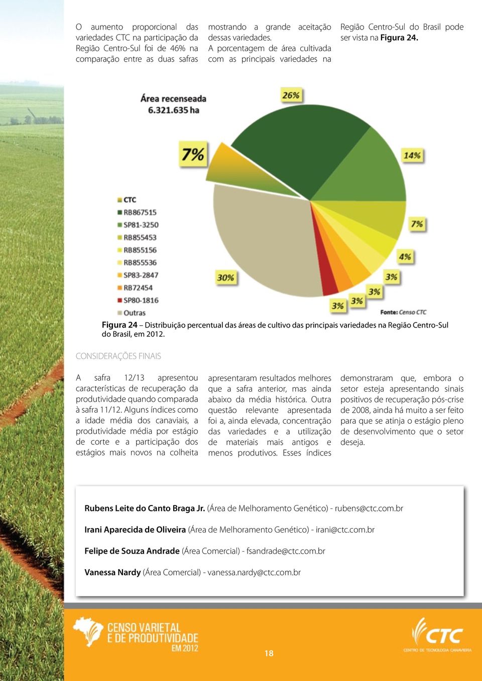 Figura 24 Distribuição percentual das áreas de cultivo das principais variedades na Região Centro-Sul do Brasil, em 2012.