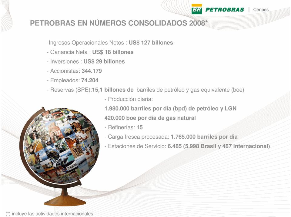 204 - Reservas (SPE):15,1 billones de barriles de petróleo y gas equivalente (boe) - Producción diaria: 1.980.