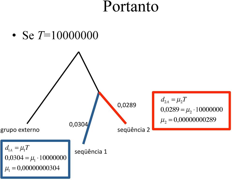 seqüência 2 µ 2 = 0,00000000289 d 1A = µ 1 T