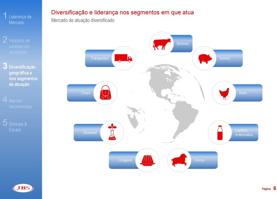 Diversificação geográfica e nos segmentos de atuação Transportes Bovinos Suínos 4