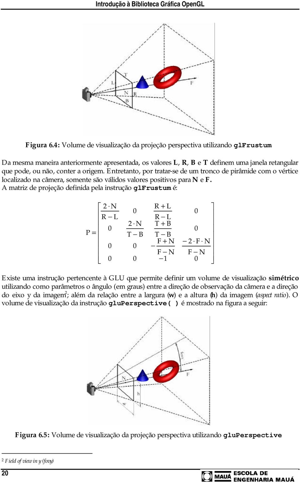 Entretanto, por tratar-se de um tronco de pirâmide com o vértice localizado na câmera, somente são válidos valores positivos para N e F.