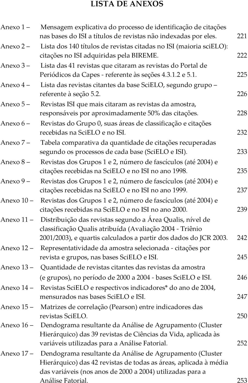 222 Anexo 3 Lista das 41 revistas que citaram as revistas do Portal de Periódicos da Capes - referente às seções 4.3.1.2 e 5.1. 225 Anexo 4 Lista das revistas citantes da base SciELO, segundo grupo referente à seção 5.