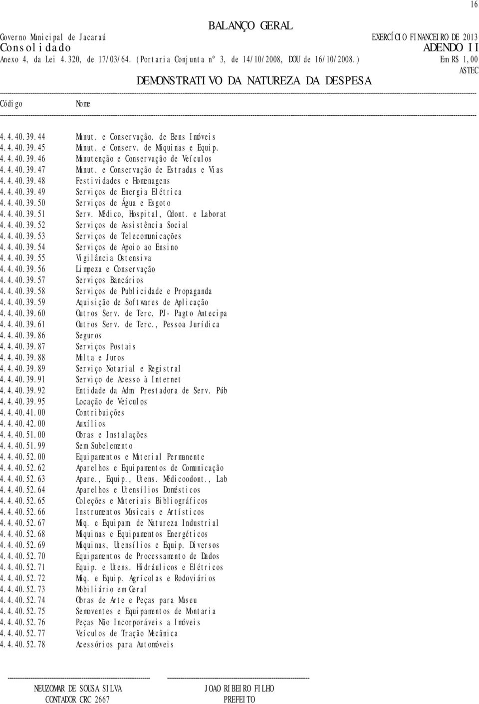 e Laborat 4.4.40.39.52 Serviços de Assistência Social 4.4.40.39.53 Serviços de Telecomunicações 4.4.40.39.54 Serviços de Apoio ao Ensino 4.4.40.39.55 Vigilância Ostensiva 4.4.40.39.56 Limpeza e Conservação 4.