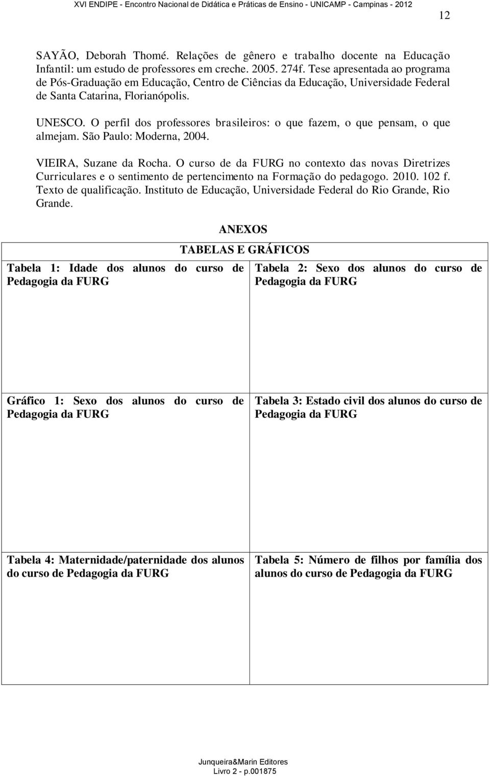 O perfil dos professores brasileiros: o que fazem, o que pensam, o que almejam. São Paulo: Moderna, 2004. VIEIRA, Suzane da Rocha.