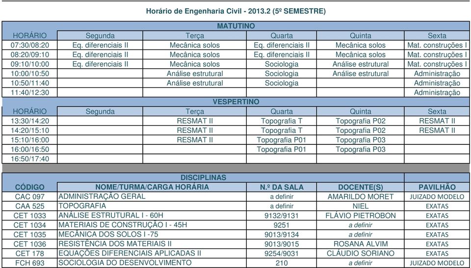 construções I 10:00/10:50 Análise estrutural Sociologia Análise estrutural Administração 10:50/11:40 Análise estrutural Sociologia Administração 11:40/12:30 Administração 13:30/14:20 RESMAT II