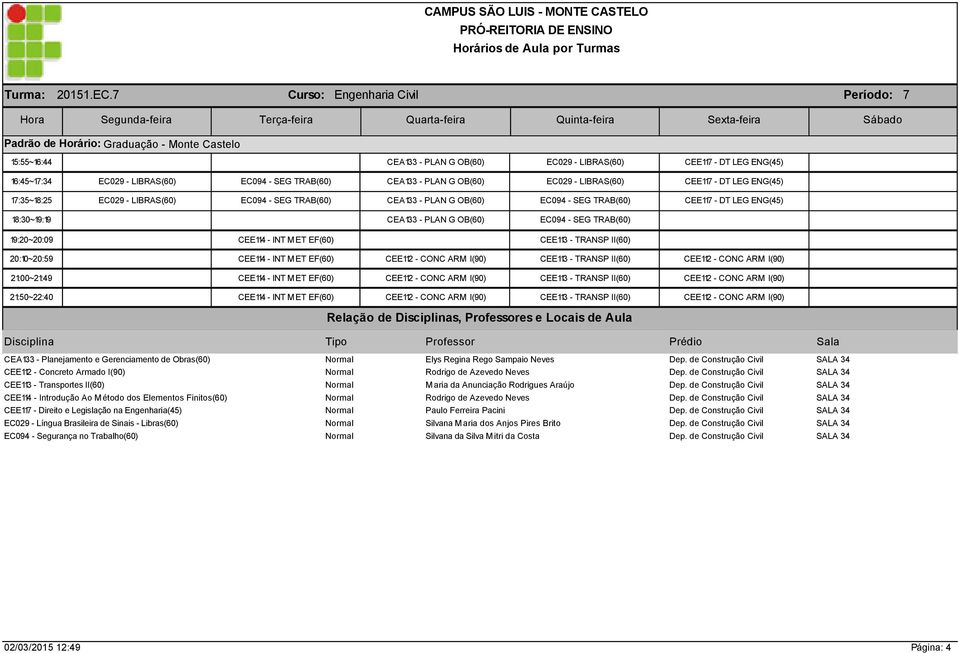 EC029 - LIBRAS(60) EC094 - SEG TRAB(60) CEA133 - PLAN G OB(60) EC094 - SEG TRAB(60) 18:30~19:19 CEA133 - PLAN G OB(60) EC094 - SEG TRAB(60) 19:20~20:09 CEE114 - INT M ET EF(60) 20:10~20:59 CEE114 -