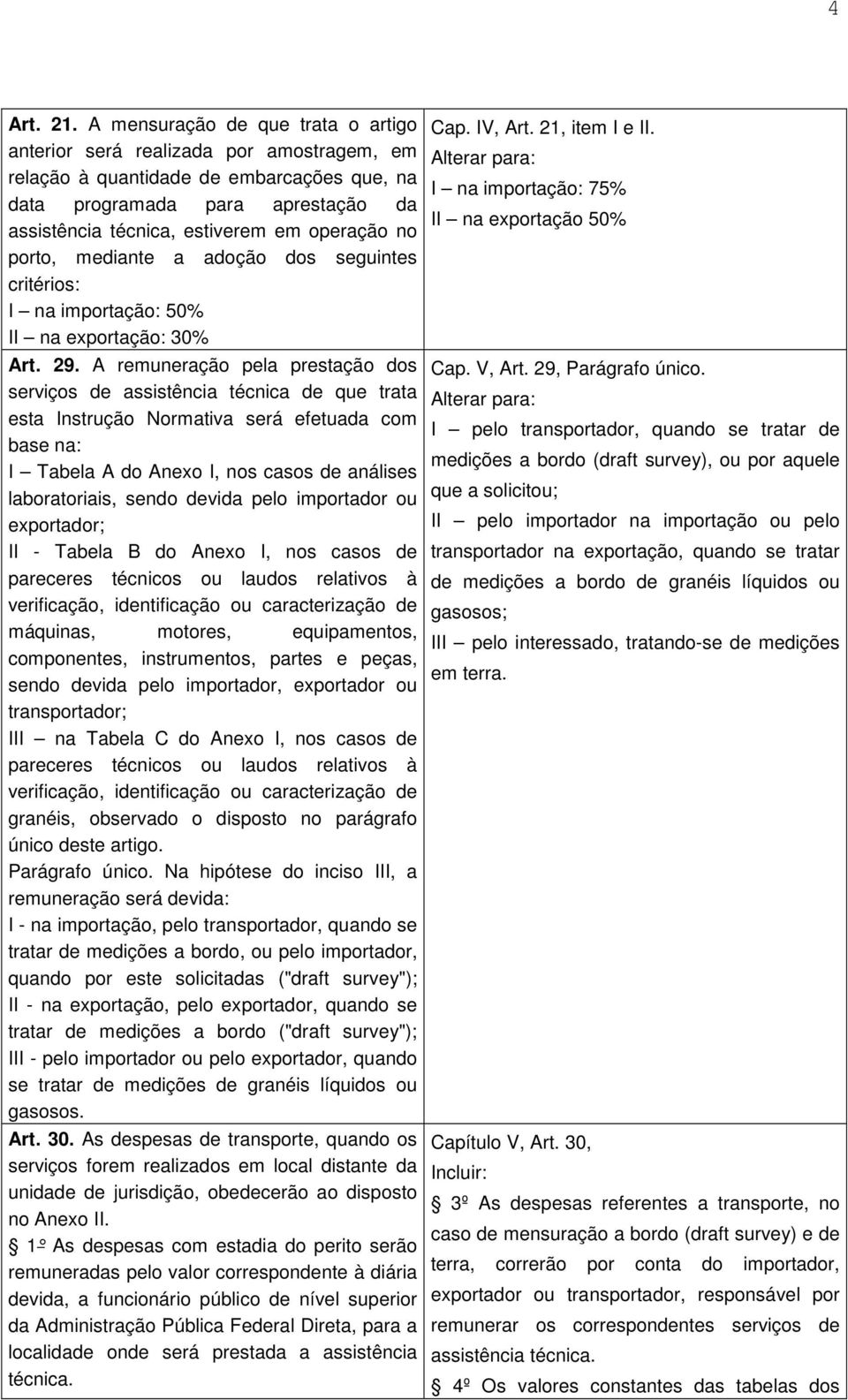 no porto, mediante a adoção dos seguintes critérios: I na importação: 50% II na exportação: 30% Art. 29.