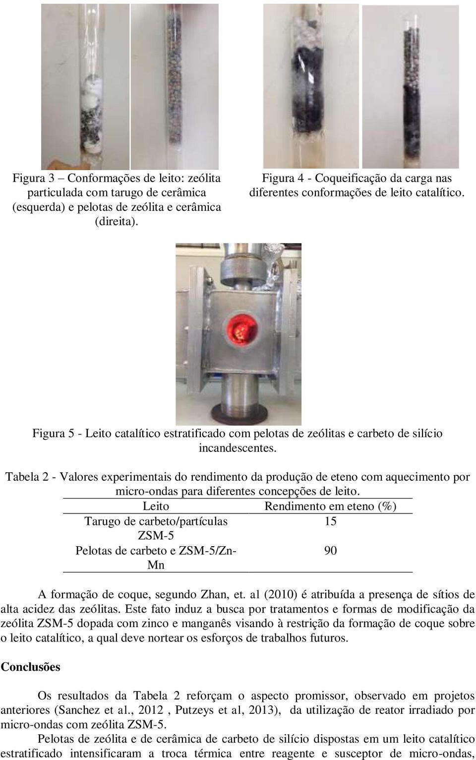 Tabela 2 - Valores experimentais do rendimento da produção de eteno com aquecimento por micro-ondas para diferentes concepções de leito.