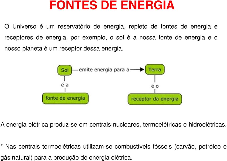 A energia elétrica produz-se em centrais nucleares, termoelétricas e hidroelétricas.