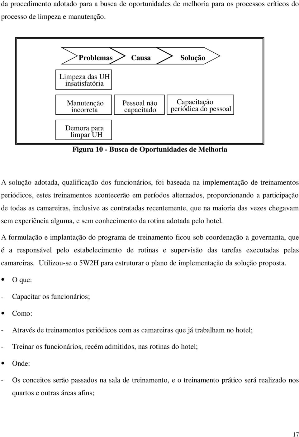 A solução adotada, qualificação dos funcionários, foi baseada na implementação de treinamentos periódicos, estes treinamentos acontecerão em períodos alternados, proporcionando a participação de