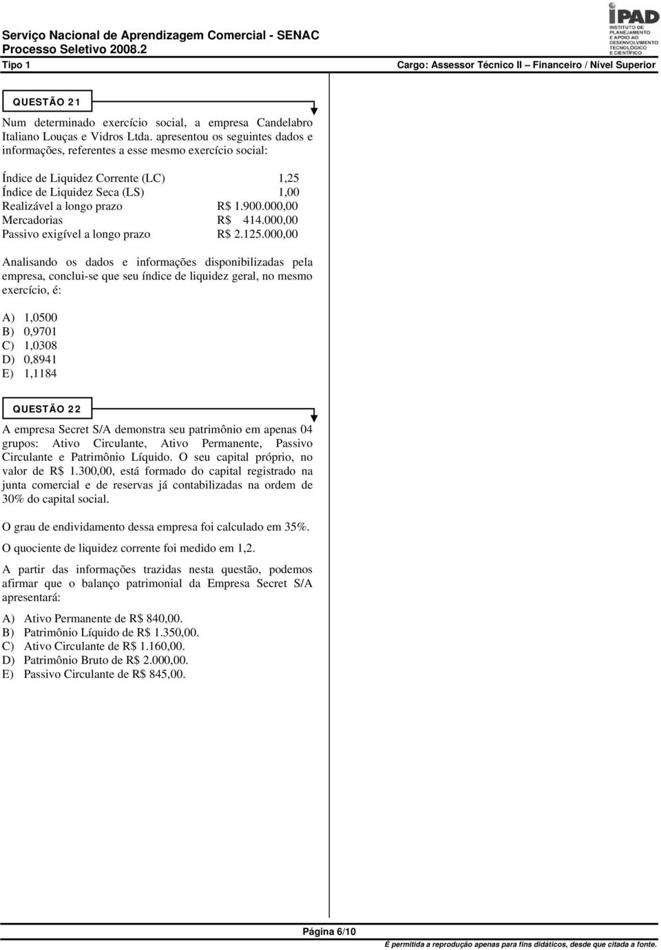 000,00 Mercadorias R$ 414.000,00 Passivo exigível a longo prazo R$ 2.125.