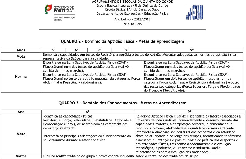 Encontra-se na Zona Saudável de Aptidão Física (ZSAF FitnessGram) num dos testes de aptidão aeróbia (vai-vêm; corrida da milha, marcha).