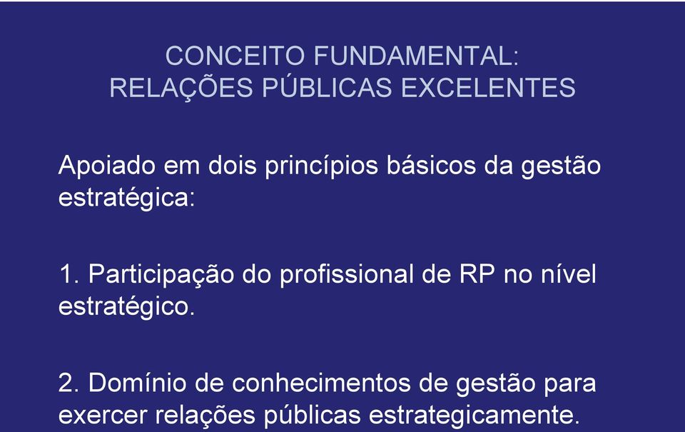 Participação do profissional de RP no nível estratégico. 2.