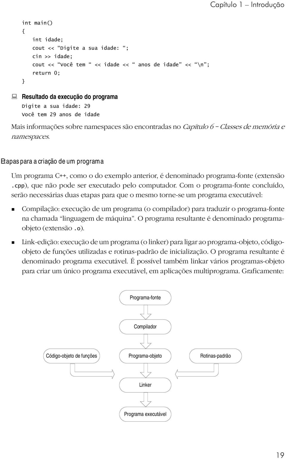 Etapas para a criação de um programa Um programa C++, como o do exemplo aterior, é deomiado programa-fote (extesão.cpp), que ão pode ser executado pelo computador.