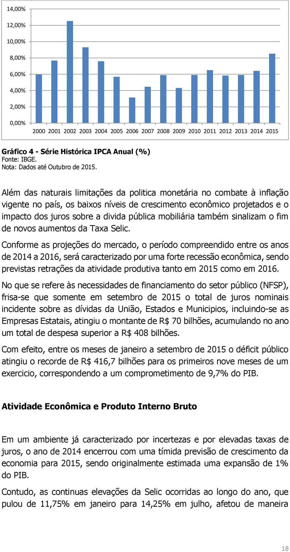 Além das naturais limitações da politica monetária no combate à inflação vigente no país, os baixos níveis de crescimento econômico projetados e o impacto dos juros sobre a divida pública mobiliária