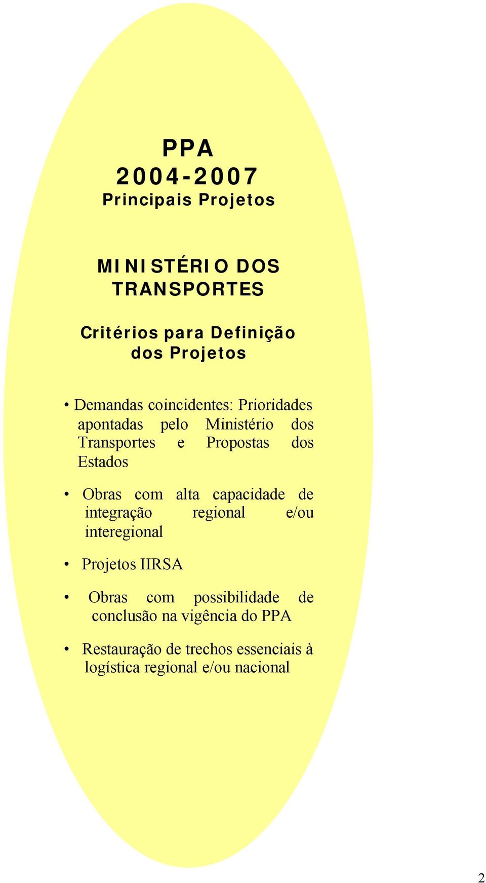 Estados Obras com alta capacida integração regional e/ou interegional Projetos IIRSA Obras com