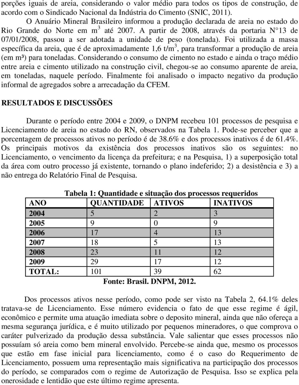 A partir de 2008, através da portaria N 13 de 07/01/2008, passou a ser adotada a unidade de peso (tonelada).