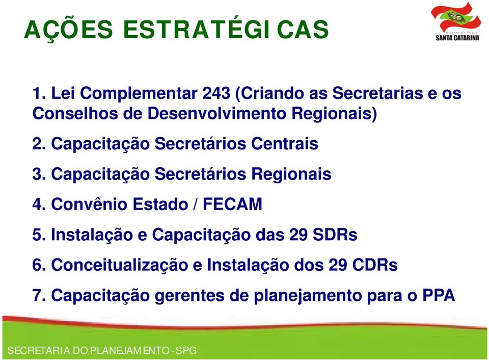 Regionais) 2. Capacitação Secretários Centrais 3. Capacitação Secretários Regionais 4.