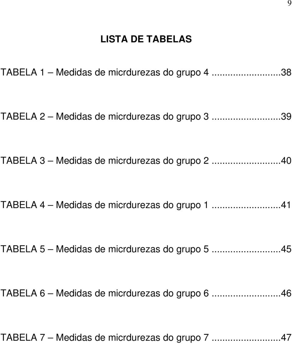 ..39 TABELA 3 Medidas de micrdurezas do grupo 2.