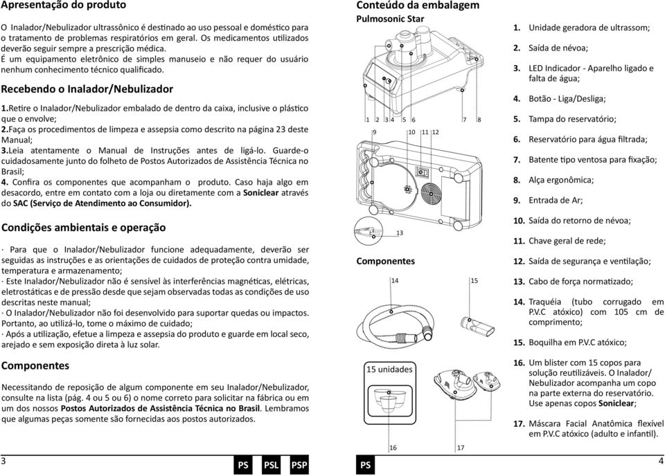 Recebendo o Inalador/Nebulizador 1.Retire o Inalador/Nebulizador embalado de dentro da caixa, inclusive o plástico que o envolve; 2.