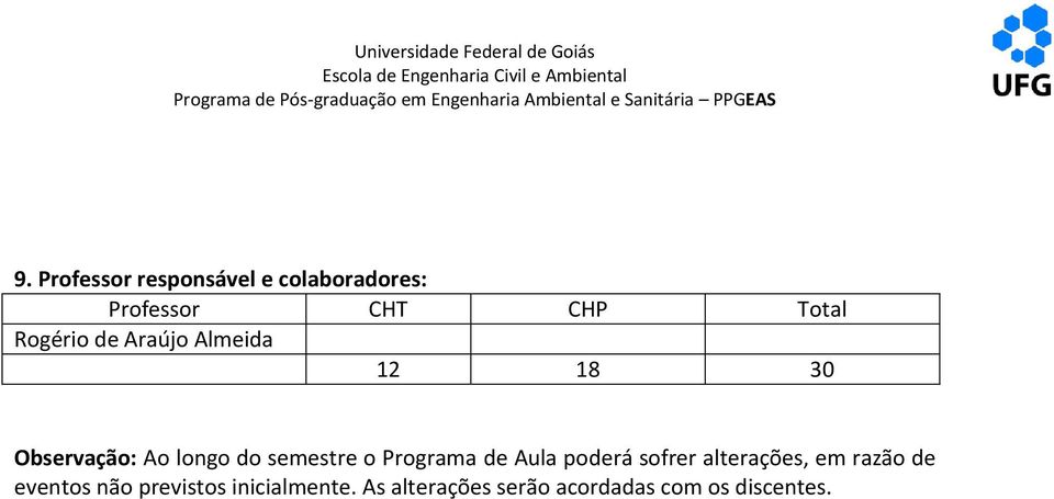 o Programa de Aula poderá sofrer alterações, em razão de eventos não