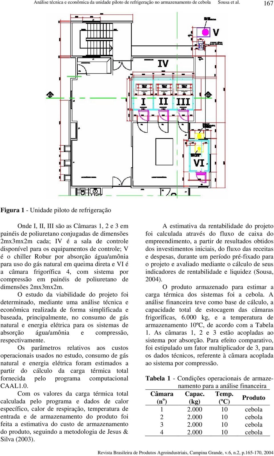 direta e VI é a câmara frigorífica 4, com sistema por compressão em painéis de poliuretano de dimensões 2mx3mx2m.