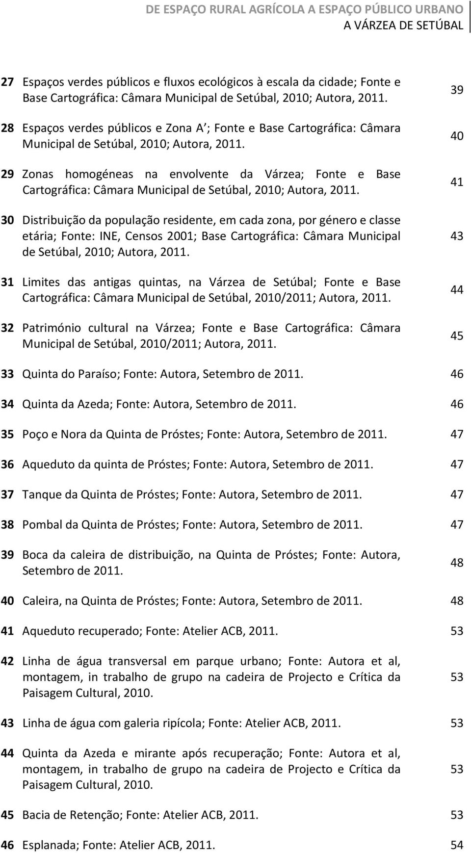 população residente, em cada zona, por género e classe etária; Fonte: INE, Censos 2001; Base Cartográfica: Câmara Municipal de Setúbal, 2010; Autora, 31 Limites das antigas quintas, na Várzea de