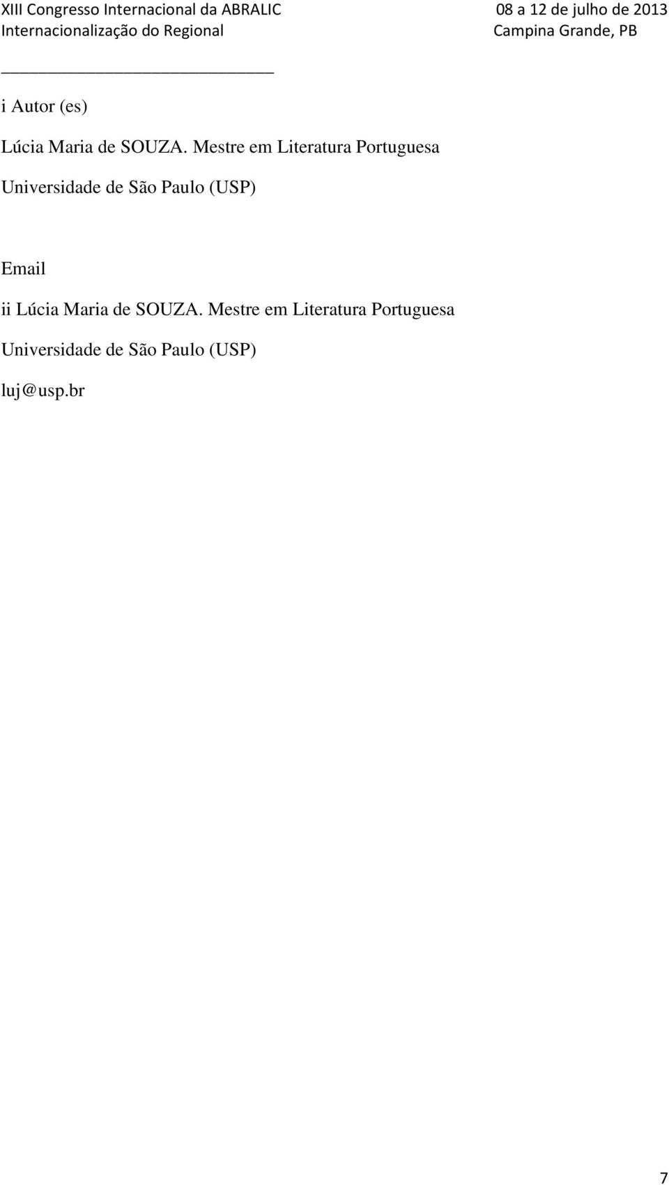 Paulo (USP) Email ii Lúcia Maria de SOUZA.